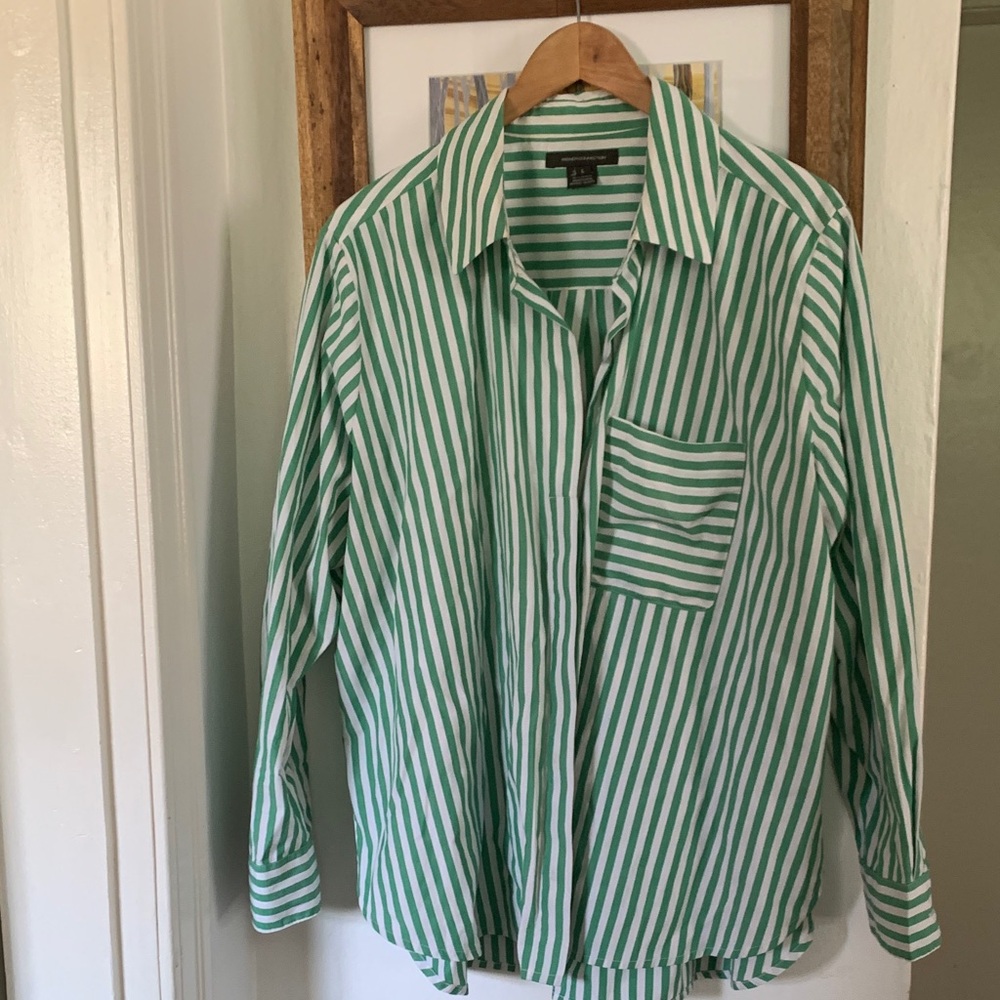 Striped green women’s button-up shirt